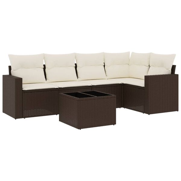 vidaXL Salon de jardin avec coussins 6 pcs marron r&eacute;sine tress&eacute;e