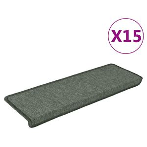 vidaXL Tapis d'escalier 15 pi&egrave;ces 65 x 21 x 4 cm Vert fonc&eacute; Bordure rectangulaire