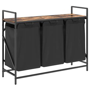 vidaXL Panier &agrave; linge &agrave; 3 compartiments avec &eacute;tag&egrave;re ch&ecirc;ne fum&eacute;
