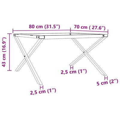 vidaXL Pieds de table basse cadre en X 80x70x43 cm fonte