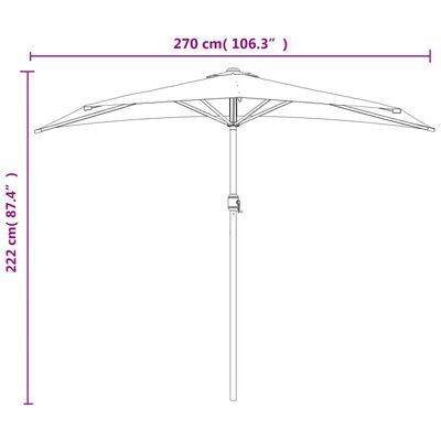 vidaXL Parasol de balcon avec mât en aluminium Taupe 270x144 cm Demi