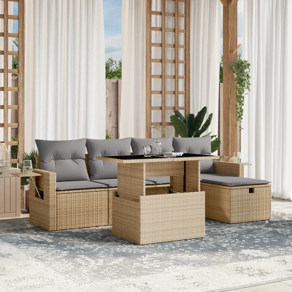 vidaXL Salon de jardin avec coussins 6 pcs beige r&eacute;sine tress&eacute;e