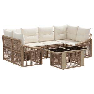 vidaXL Ensemble de canap&eacute; de jardin 7 pc Beige et blanc cr&egrave;me