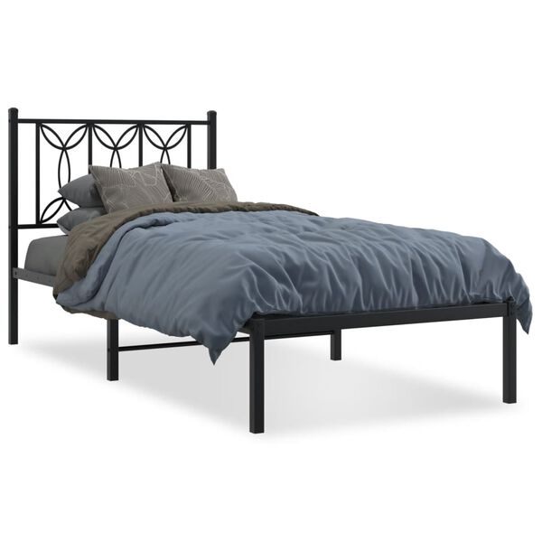 vidaXL Cadre de lit métal sans matelas avec tête de lit noir 75x190 cm