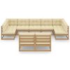 vidaXL Salon de jardin 9 pcs avec coussins Marron miel Bois de pin