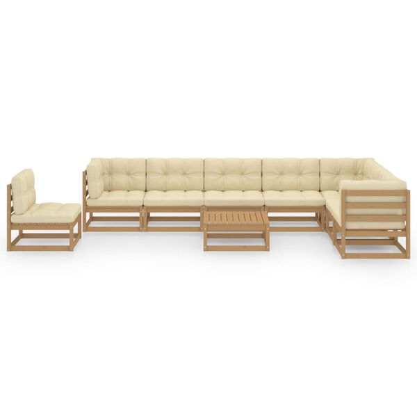 vidaXL Salon de jardin 9 pcs avec coussins Marron miel Bois de pin