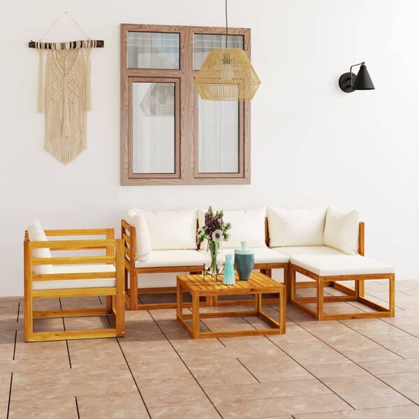 vidaXL Salon de jardin 6 pcs avec coussin Cr&egrave;me Bois d'acacia solide
