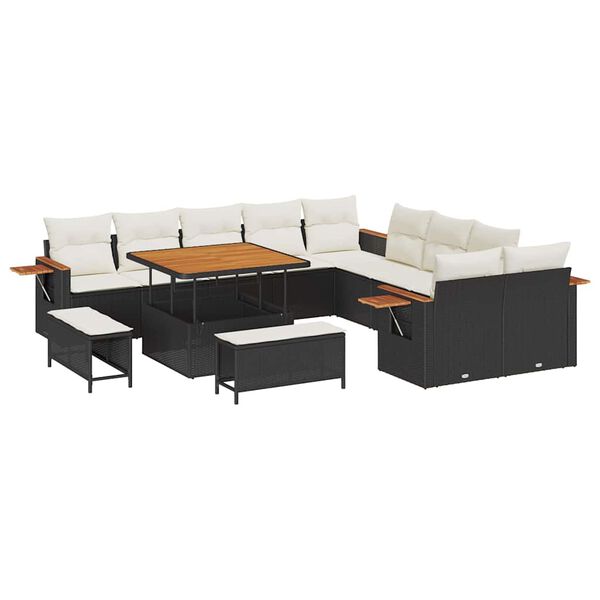 vidaXL Ensemble de canap&eacute; de jardin 17 pcs Noir et Cr&egrave;me polyrotin