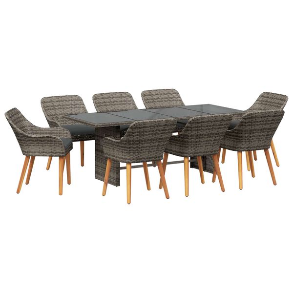 vidaXL Ensemble de salle &agrave; manger pour jardin 9 pcs Gris polyrotin