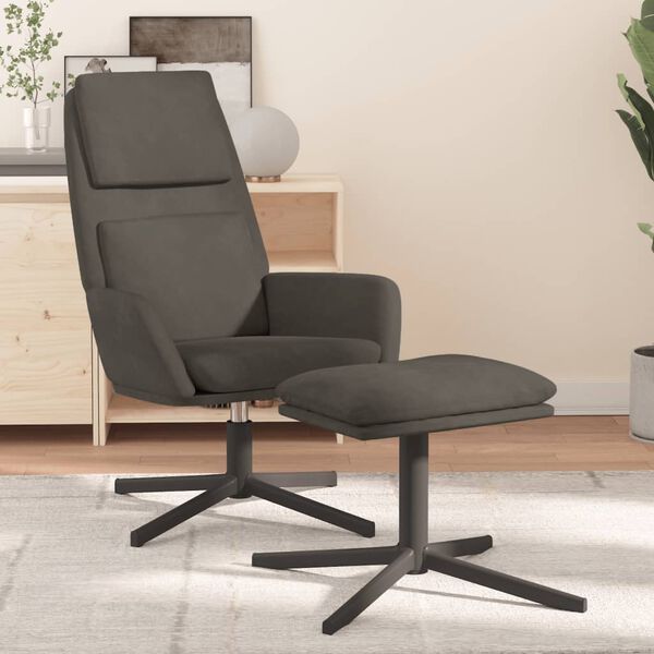 vidaXL Chaise de relaxation avec tabouret Gris fonc&eacute; Velours