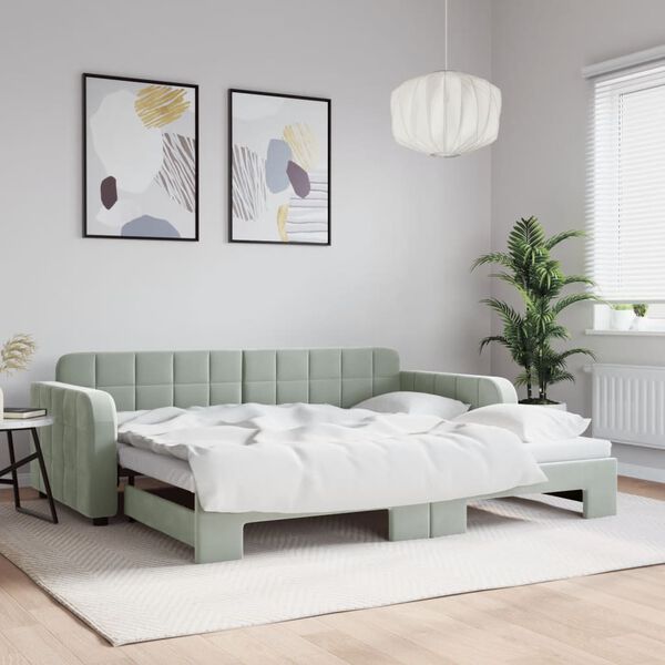vidaXL Lit de jour avec lit gigogne gris clair 90x190 cm velours