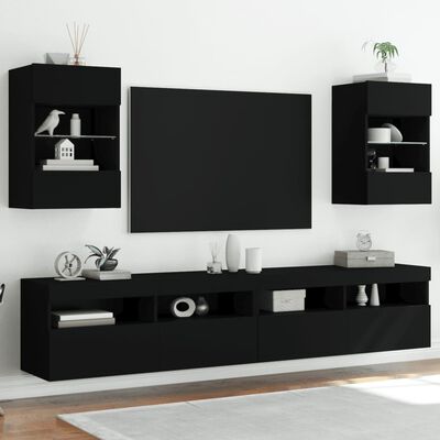 vidaXL Meubles TV muraux avec lumières LED 2 pcs noir 40x30x60,5 cm
