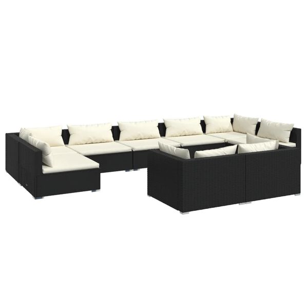vidaXL Salon de jardin 9 pcs avec coussins Noir R&eacute;sine tress&eacute;e