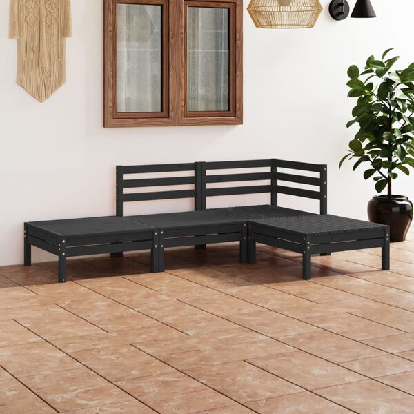 vidaXL Salon de jardin 4 pcs Noir Bois de pin massif
