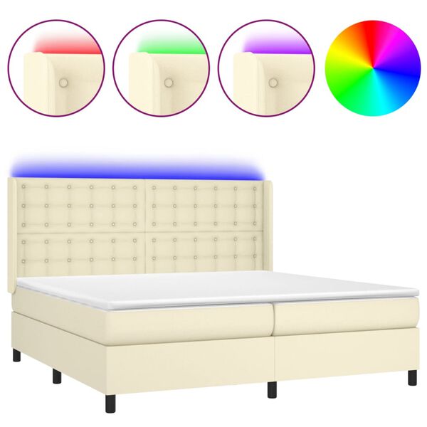vidaXL Sommier &agrave; lattes de lit matelas LED Cr&egrave;me 200x200 cm Similicuir