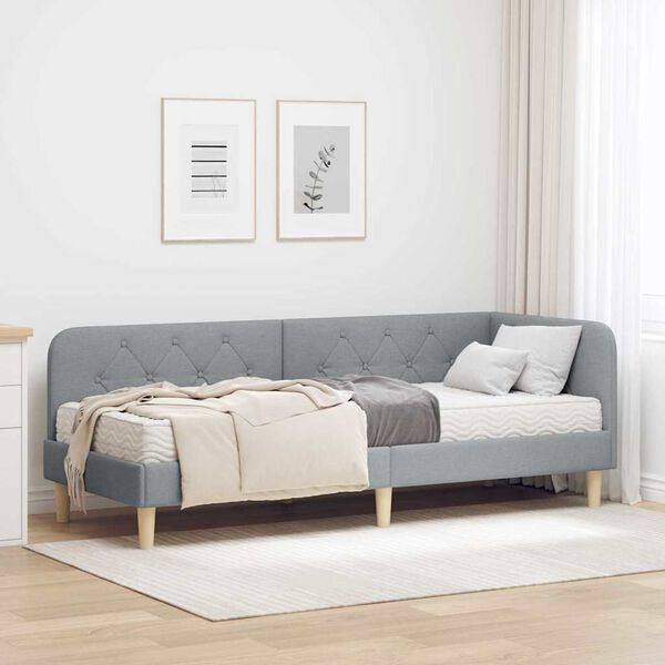 vidaXL Cadre de lit d'angle avec matelas Gris clair 80 x 200 cm tissu