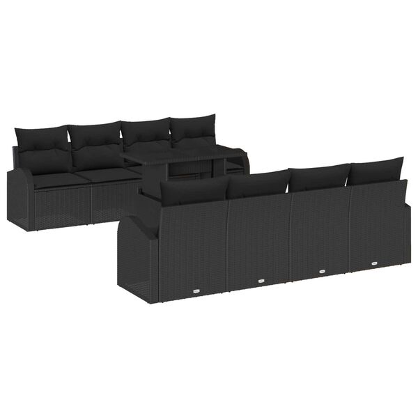 vidaXL Ensemble de canap&eacute; de jardin avec coussin 7 pcs Noir Poly rotin