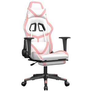 vidaXL Chaise de jeu avec repose-pied Blanc et rose Similicuir