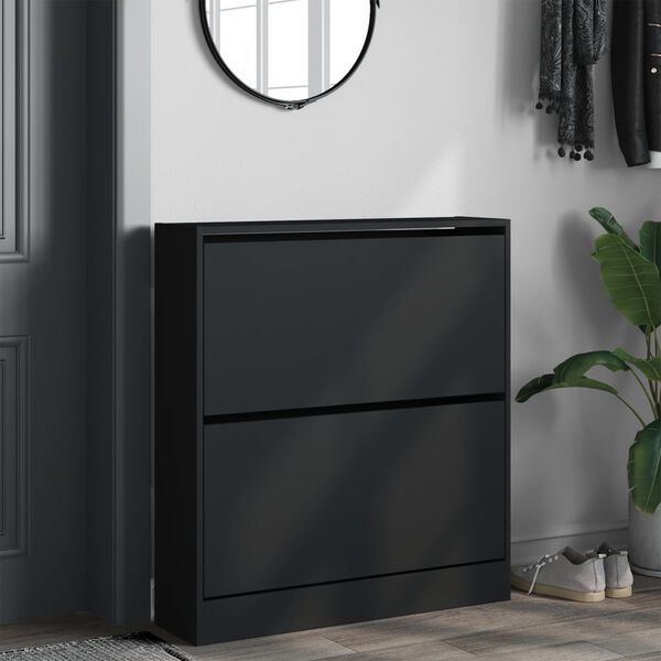 vidaXL Armoire &agrave; chaussures noir 80x21x87,5 cm bois d'ing&eacute;nierie