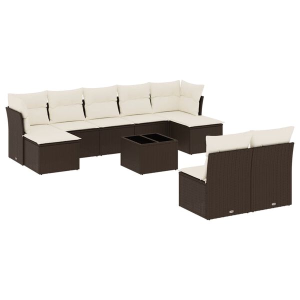 vidaXL Salon de jardin 10 pcs avec coussins marron r&eacute;sine tress&eacute;e