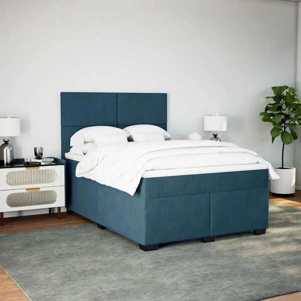 vidaXL Sommier &agrave; lattes de lit et matelas bleu 140x190 cm velours