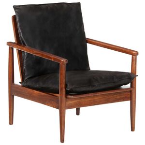 vidaXL Fauteuil noir cuir v&eacute;ritable et bois d'acacia solide