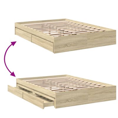 vidaXL Cadre de lit avec tiroirs sans matelas chêne sonoma 140x190 cm