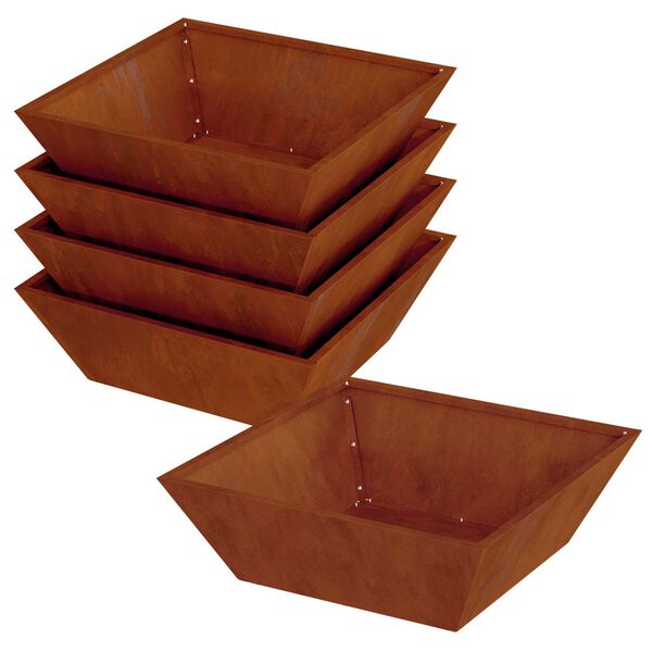 vidaXL Cache-pot de jardin 5 pcs Rouill&eacute; 50 x 50 x 15 cm