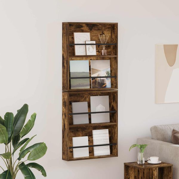 vidaXL &Eacute;tag&egrave;re &agrave; magazines 2 pcs Ch&ecirc;ne fum&eacute; 60 x 12 x 70 cm