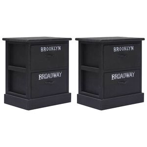 vidaXL 2 pcs Tables de chevet Noir 38x28x45 cm Bois de Paulownia