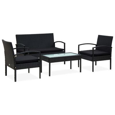 vidaXL Salon de jardin 4 pcs avec coussins Résine tressée Noir