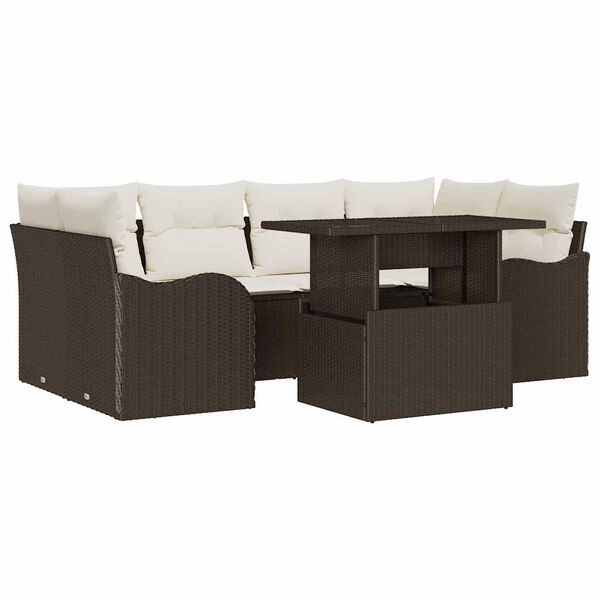 vidaXL Ensemble de canap&eacute; de jardin 7 pcs Marron Poly rotin