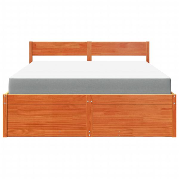 vidaXL Lit avec tiroirs/matelas cire marron 140x200 cm bois massif pin