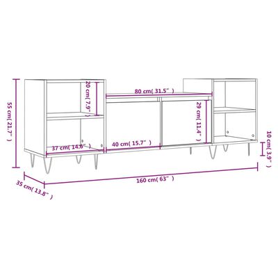 vidaXL Meuble TV Sonoma gris 160x35x55 cm Bois d'ingénierie