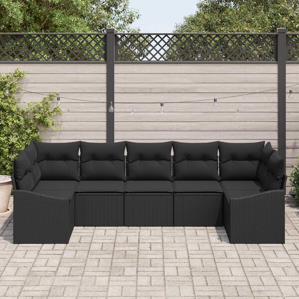 vidaXL Ensemble de Canap&eacute;s avec coussin 7 pcs Noir polyrotin