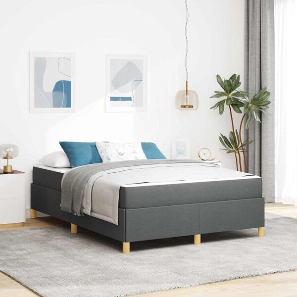 vidaXL Cadre de lit avec matelas Gris fonc&eacute; 140 x 190 cm tissu