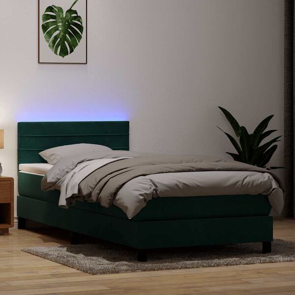 vidaXL Sommier &agrave; lattes de lit et matelas et LED vert fonc&eacute; 100x210cm velours