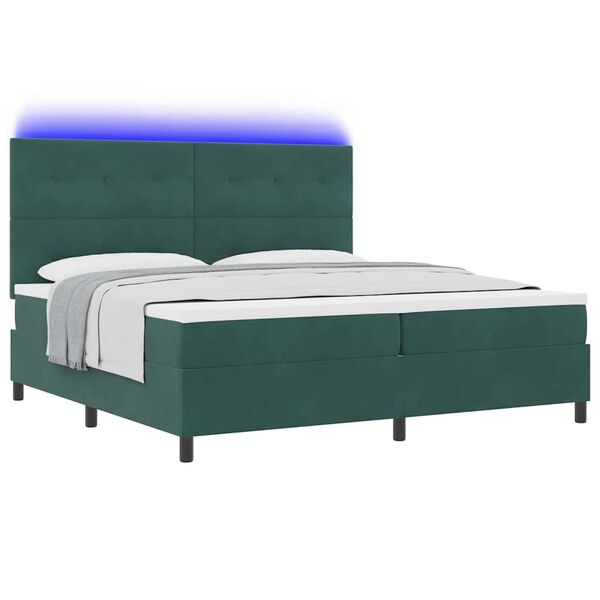 vidaXL Lit &agrave; ressort LED avec matelas Vert fonc&eacute; 200 x 200 cm tissu