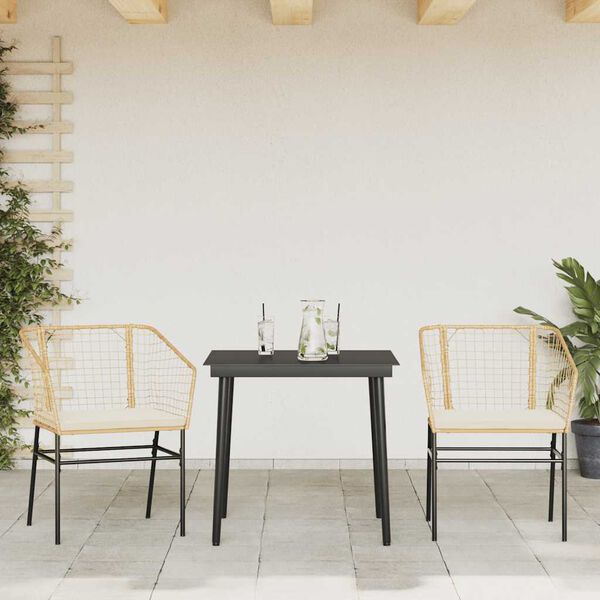 vidaXL Ensemble &agrave; manger jardin coussins 3pcs marron poly rotin verre