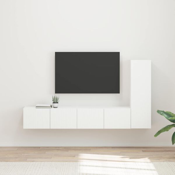 vidaXL Ensemble meuble TV Montage mural 3 pcs Blanc Bois d'ing&eacute;nierie