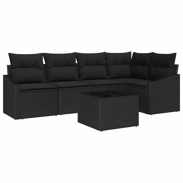 vidaXL Ensemble de Canapés avec coussin 6 pcs Noir polyrotin