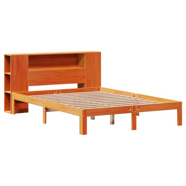 vidaXL Lit biblioth&egrave;que sans matelas cire marron 135x190 cm pin massif