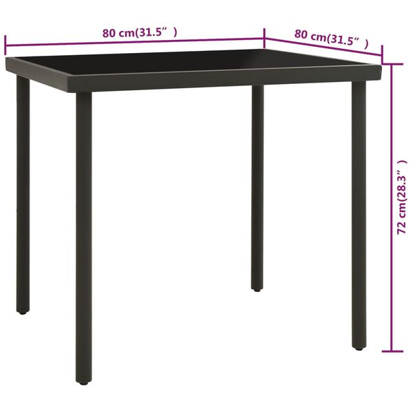 vidaXL Table &agrave; d&icirc;ner d'ext&eacute;rieur Anthracite 80x80x72 cm Verre et acier