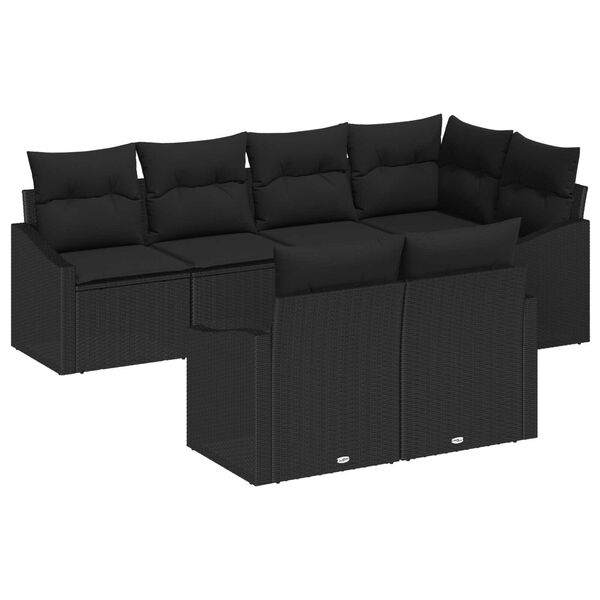 vidaXL Ensemble de Canapés avec coussin 7 pcs Noir polyrotin