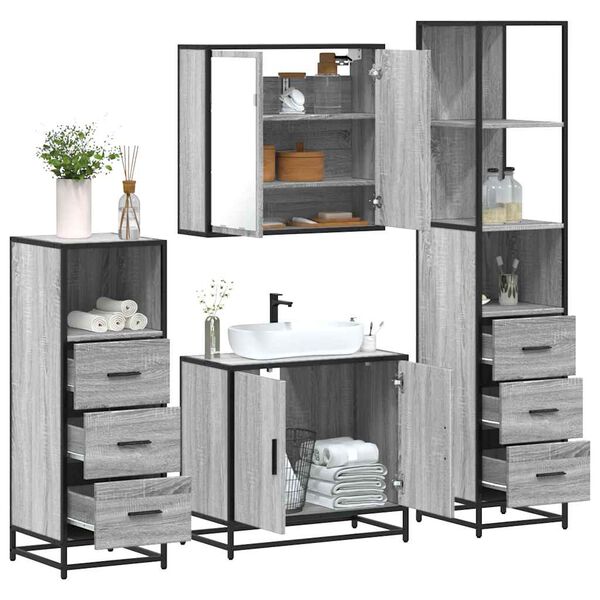 vidaXL Ensemble de meubles de salle de bain 4 pcs sonoma gris