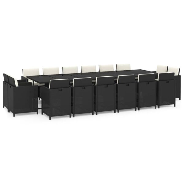 vidaXL Ensemble &agrave; manger de jardin coussins 17 pcs R&eacute;sine tress&eacute;e Noir