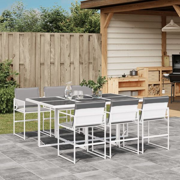 vidaXL Ensemble &agrave; manger de jardin avec coussins 7 pcs blanc textil&egrave;ne