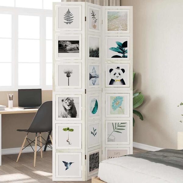 vidaXL Cloison de séparation 3 panneaux blanc bois de paulownia massif