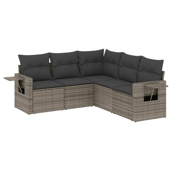vidaXL Salon de jardin 5 pcs avec coussins gris r&eacute;sine tress&eacute;e