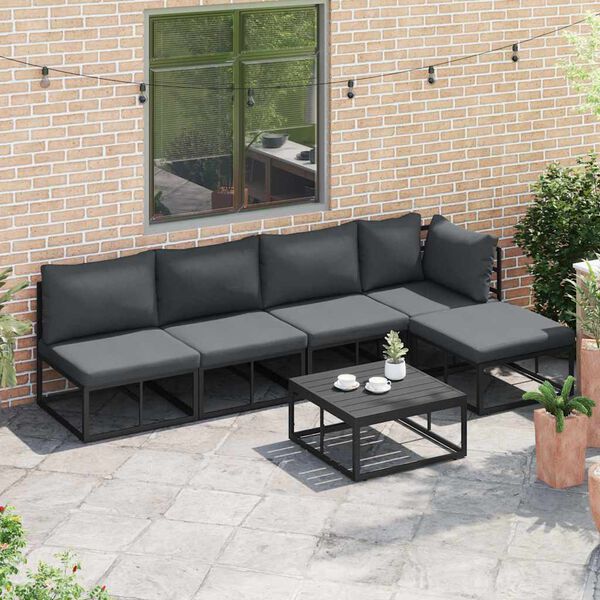 vidaXL Ensemble de canap&eacute; de jardin avec coussin 6 pcs Noir Aluminium